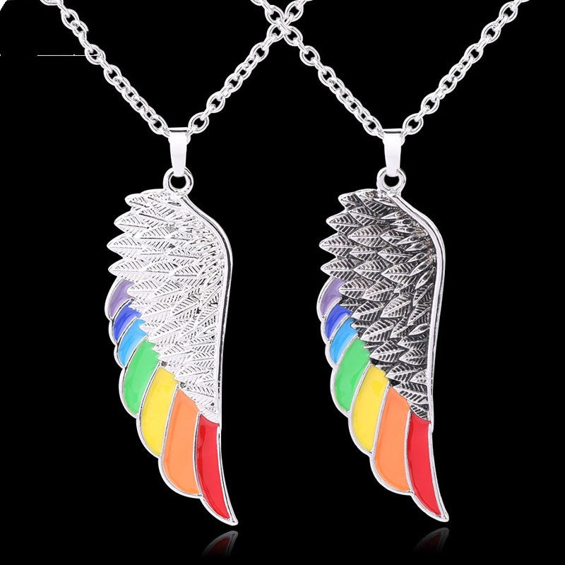 Stainless Steel Wing Pendant Necklace Dripping Oil