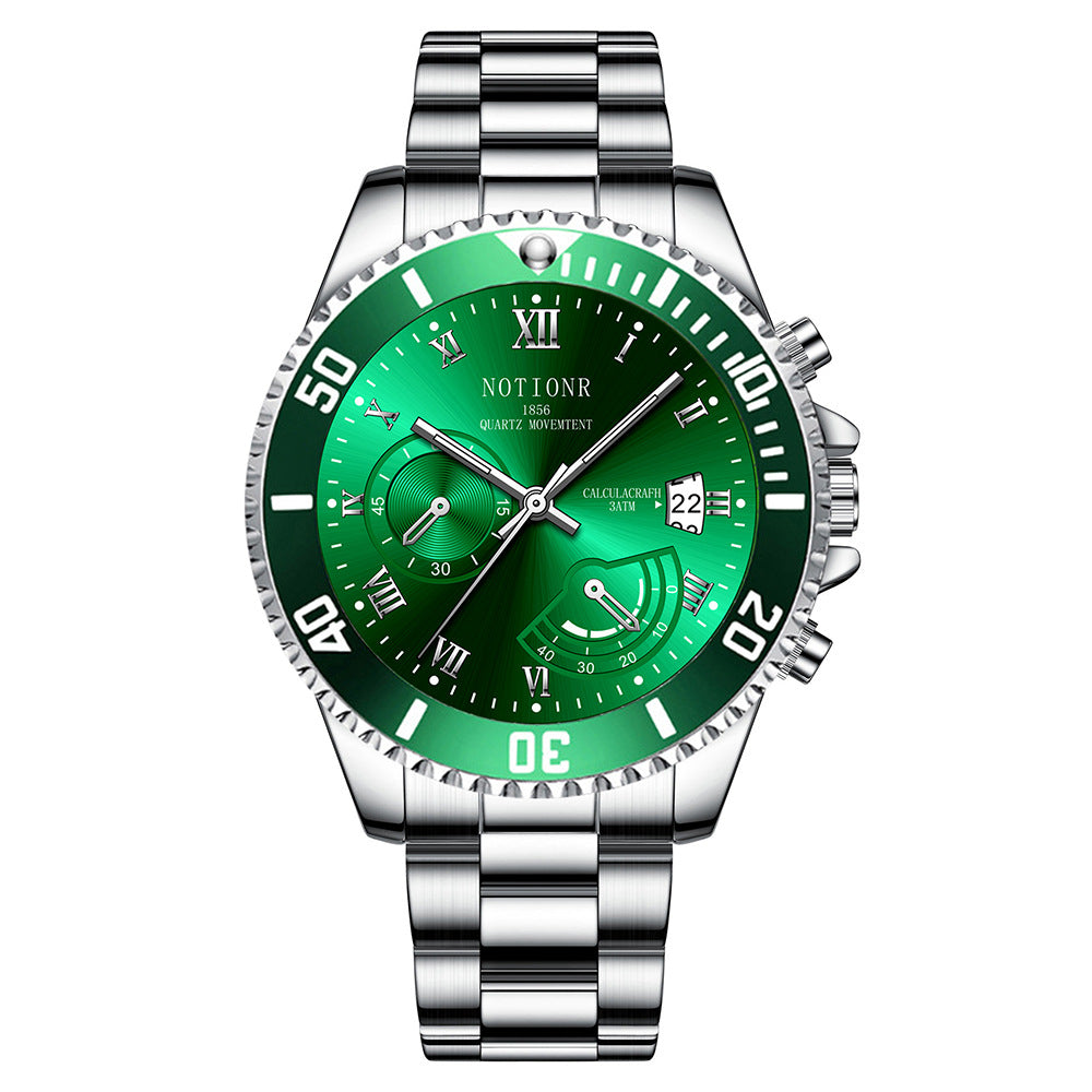 Waterproof Green Submariner Fashion Steel Luminous Calendar Quartz Watch Cross-Border