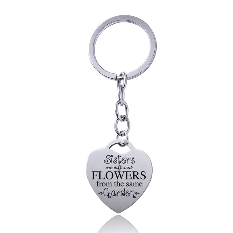 Stainless Steel Heart Sisters Best Friends Inspirational Keychains