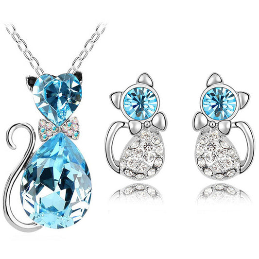 Jewelry Set Austrian Crystal Cute Bow Kitten