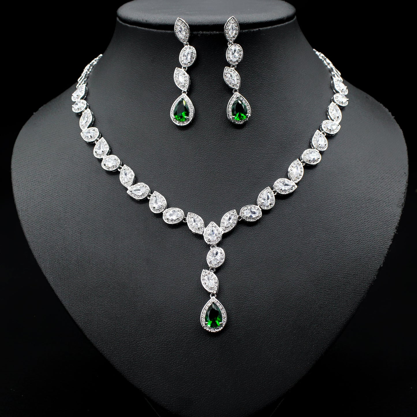 Colorful Zircon Necklace Earrings Clavicle Chain Female Noble Luxury Wedding Dress Three-Piece Set