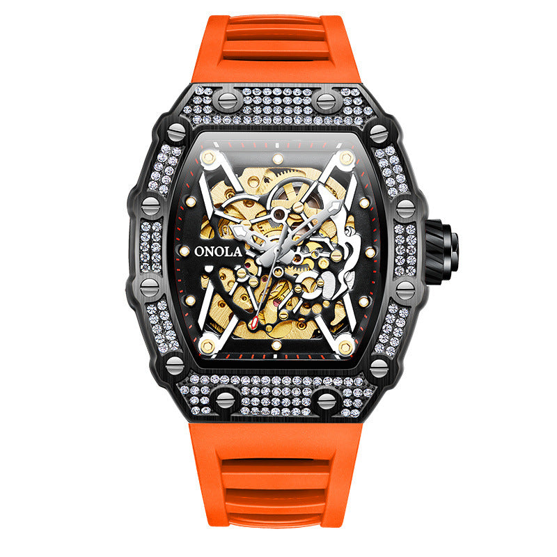 Men's Fashion And Fully-Jewelled Automatic Silicone Band Waterproof Mechanical Watch