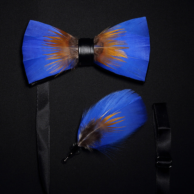 Fashion Feather Bow Tie Groomsman Brooch Collar Flower Pin