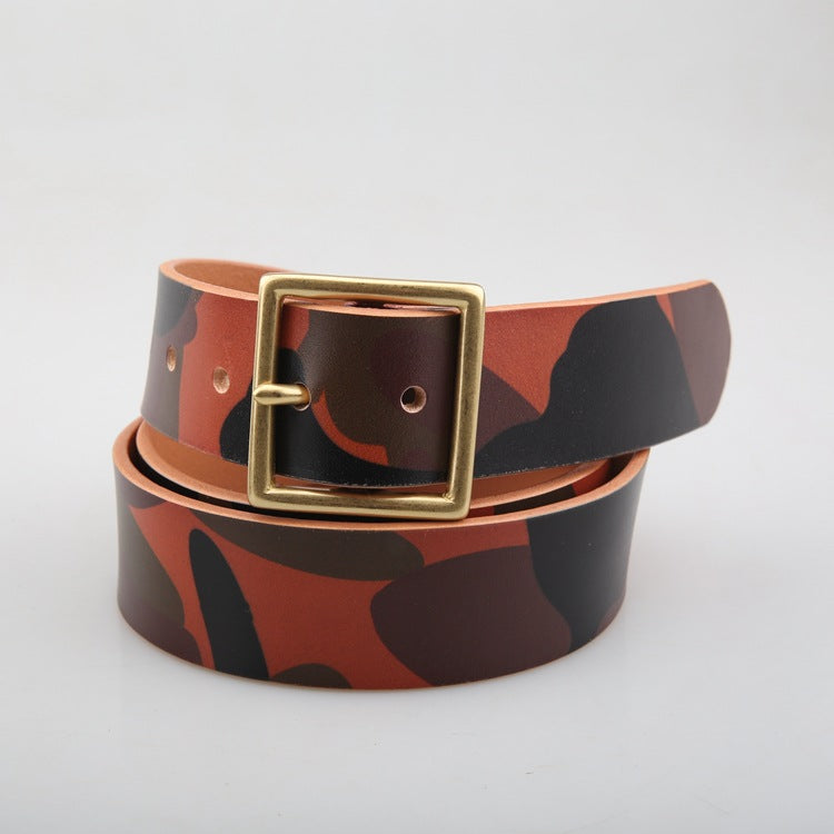 Camouflage Vegetable Tanned Leather Semi-Finished Belt Strip Without Hole Belt Strip