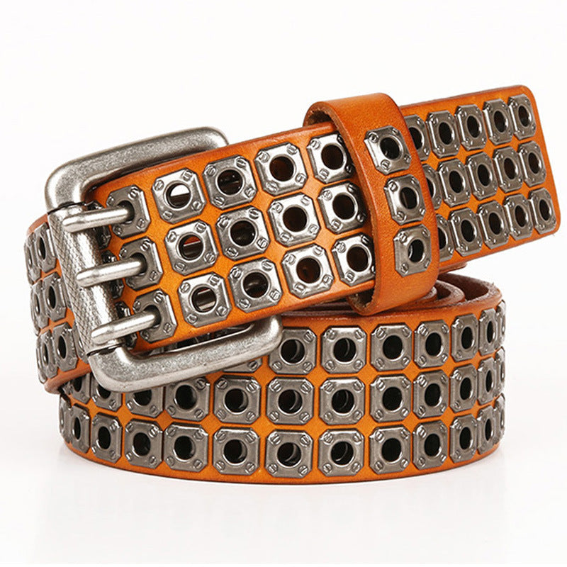 Hot Corns Hollow Rivet Men's Leather Belt