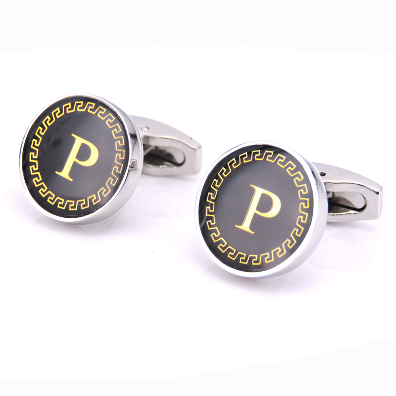 Round Letter French Cufflinks 26 Letter Cuffs