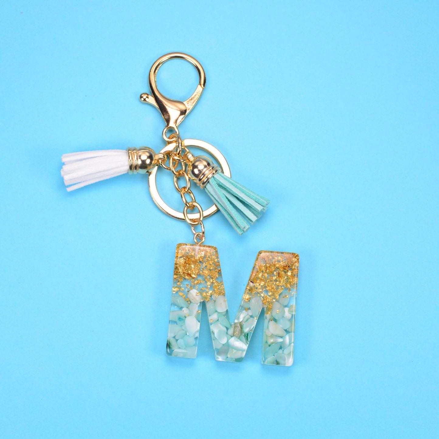 English Alphabet Keychain Tassel Pendant Stone Gold Foil Resin Key