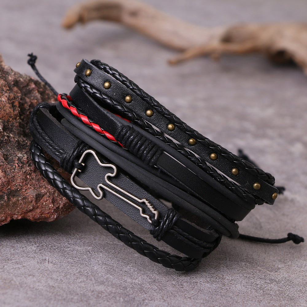 Multi-Layer Leather Bracelet Black Men