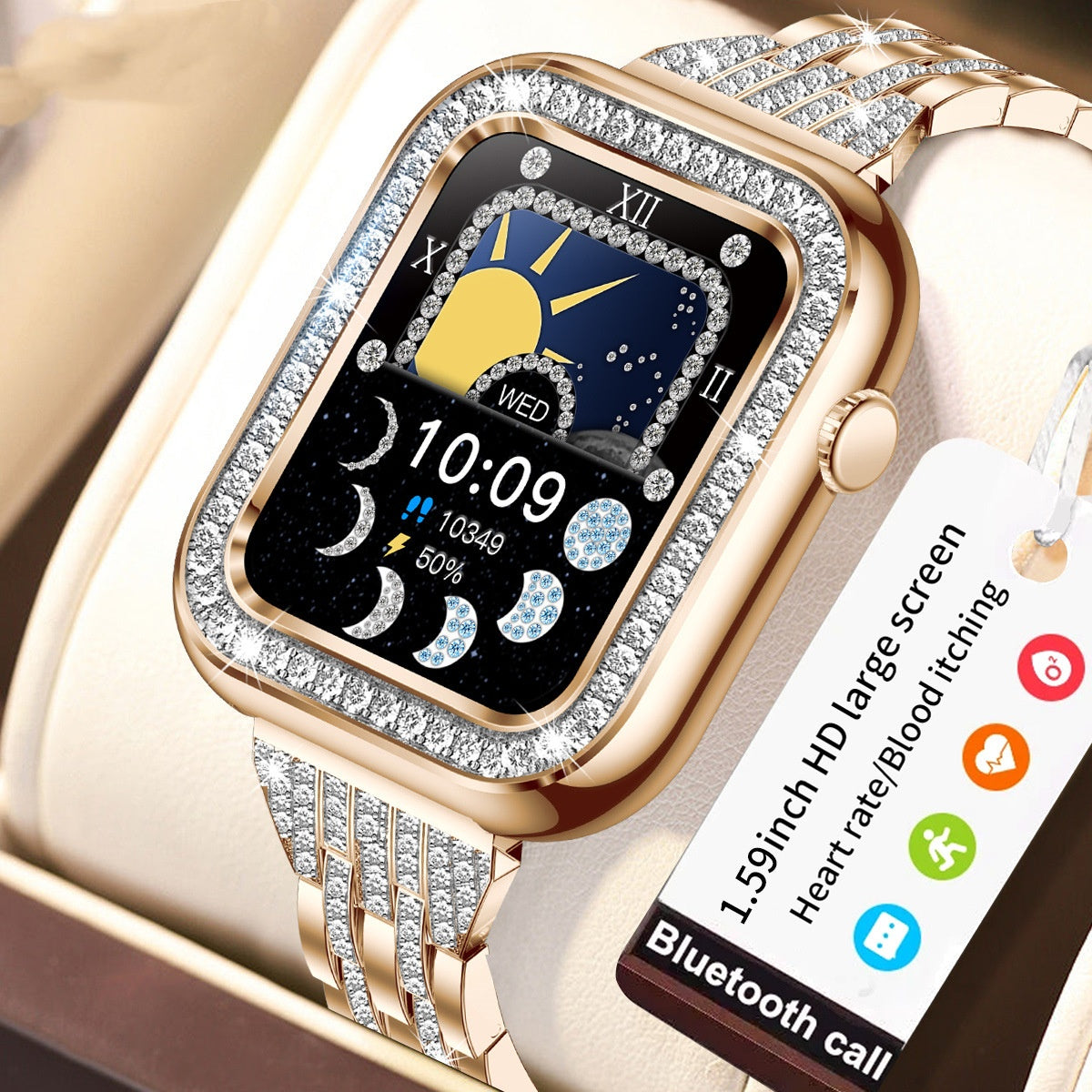 Hot Square Fashion Women Smart Wristwatch Diamond Waterproof