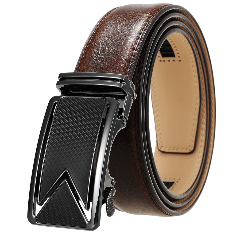 Fashion Men's Two-Layer Cowhide Automatic Buckle Trouser Belt