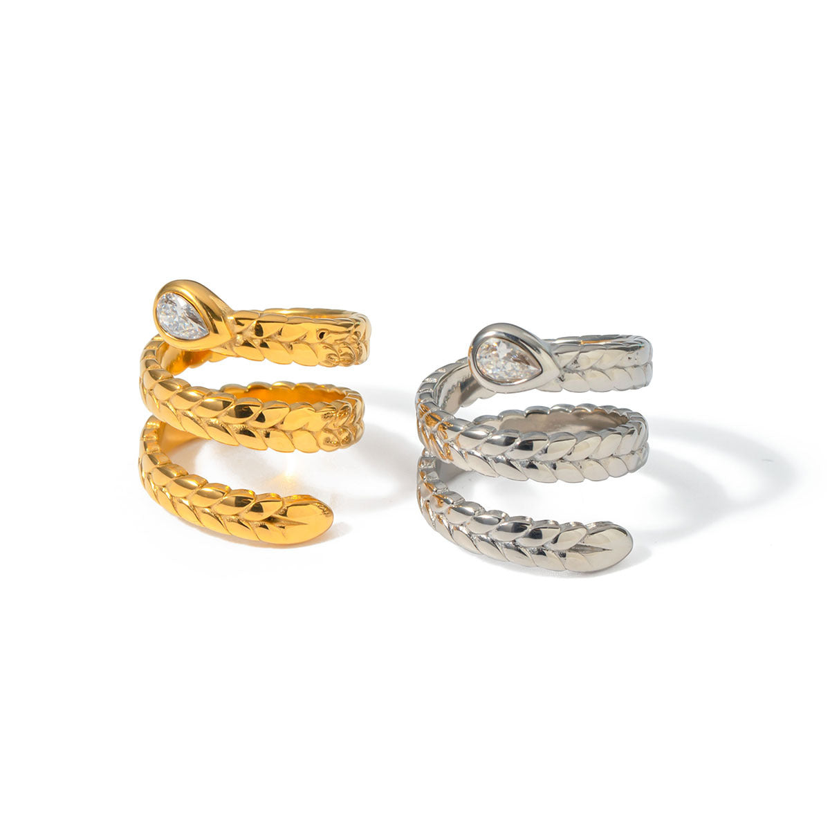 European And American Style Stainless Steel Snake-Shaped Inlaid Zircon Ring Does Not Fade Ornament