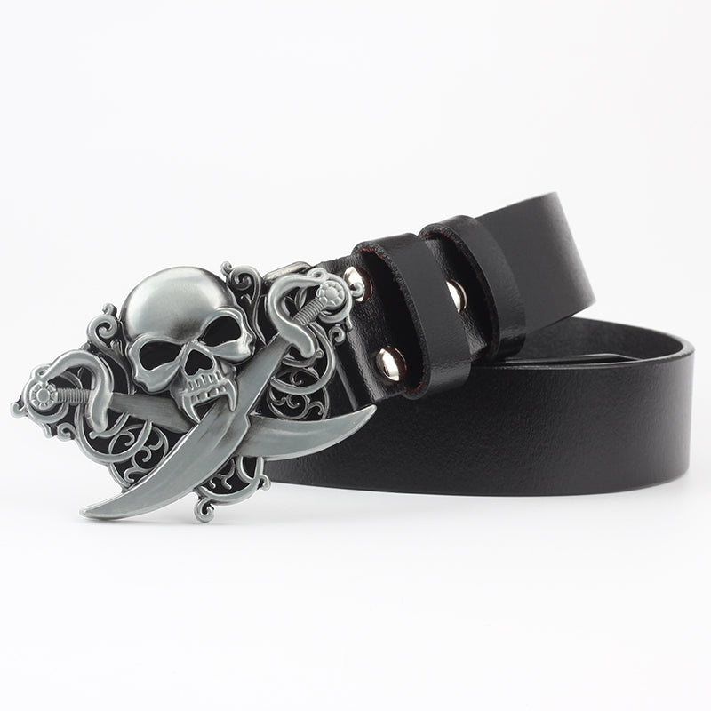 Leisure Skull Decoration Belt Pure Leather