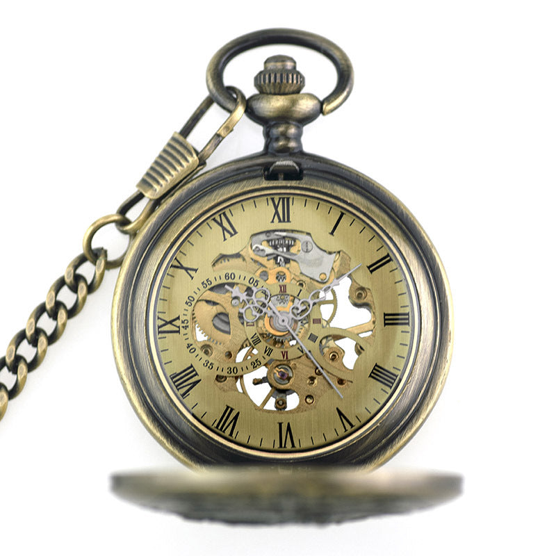 Locomotive Flip Mechanical Pocket Watch Hollow Movement Retro Men and Women Student Old Watch