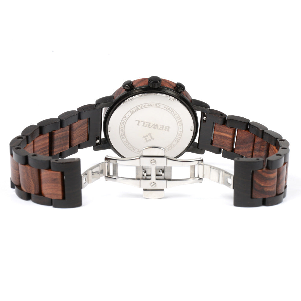 Multi Functional Six Needle Men's Wooden Watch