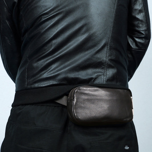 Cow Leather Waist Bag With Top Layer