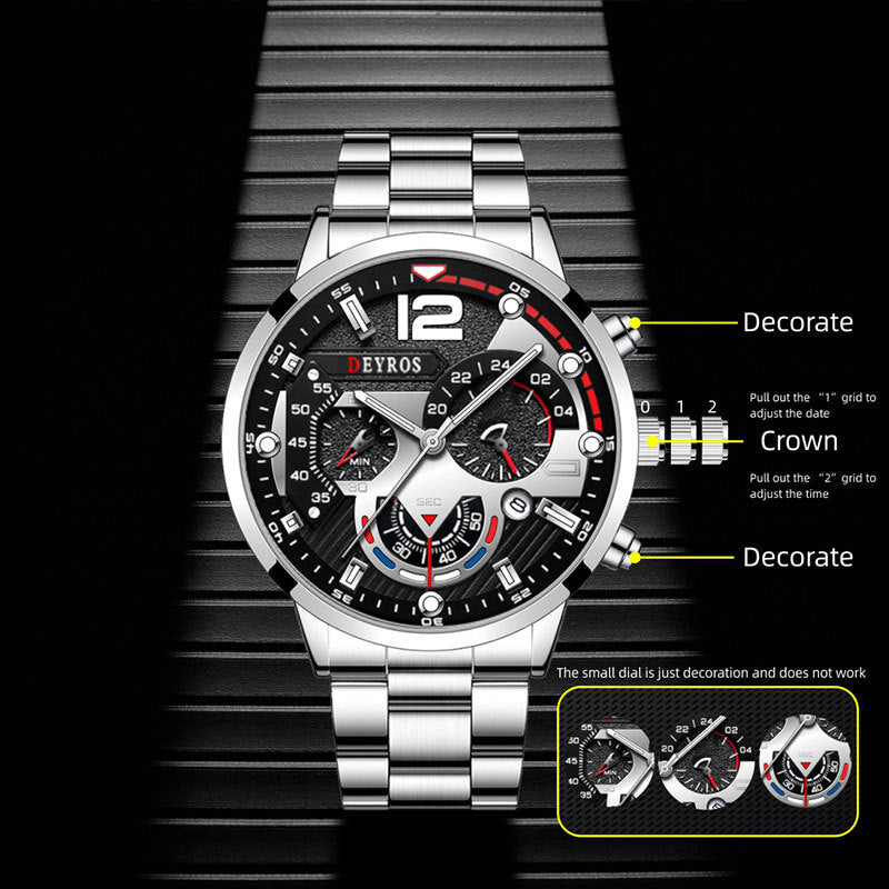 Men's Fashion Casual Six-Pin Steel Belt Watch Quartz Watch