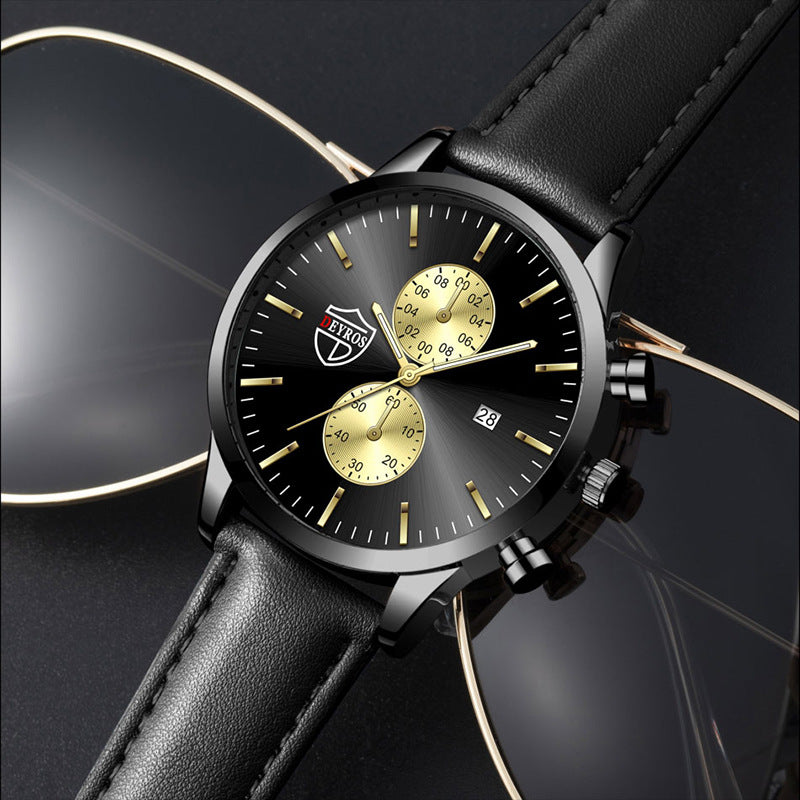 Men's Leather Calendar Luminous Quartz Watch