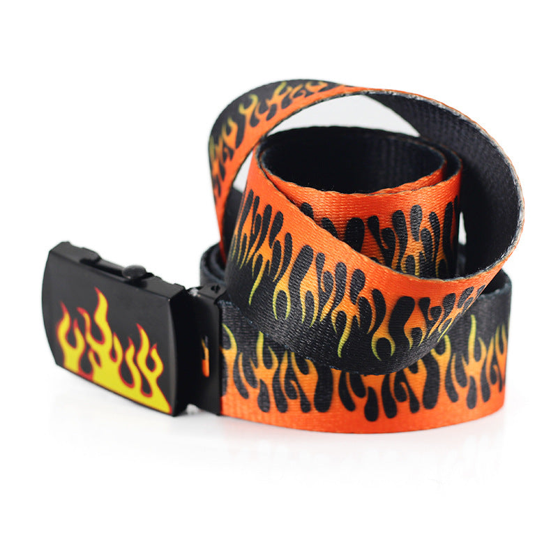 Flame Print Canvas Belt