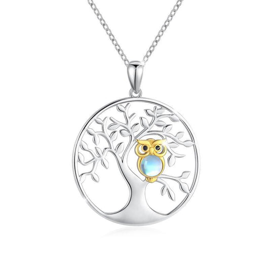 Tree Of Life With Moonstone Owl Clearance Pendant Necklace In 925 Sterling Silver