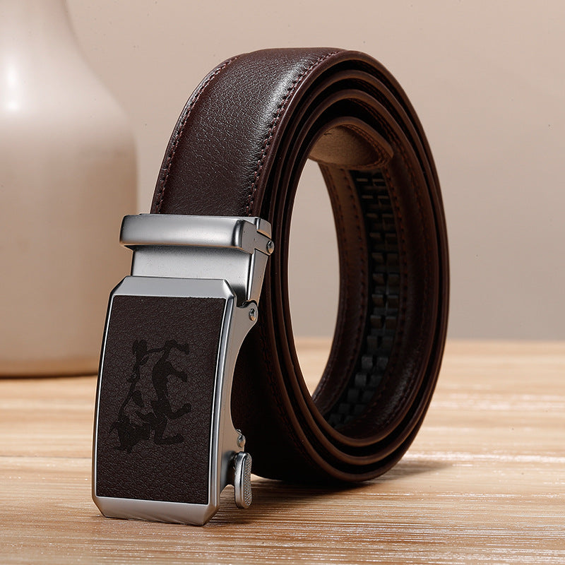 Genuine Leather Cowhide Belt With Automatic Buckle Belt