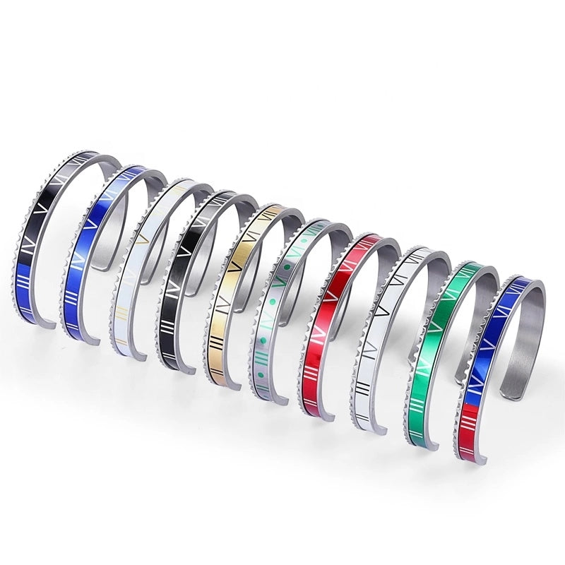 Hot Roman Numeral Cuff Bracelet Stainless Steel Four-Color Bracelet