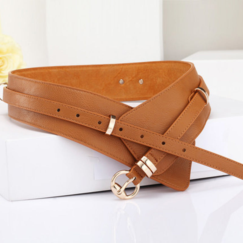 Women's Leather Litchi Pin Buckle Style Wide Belt