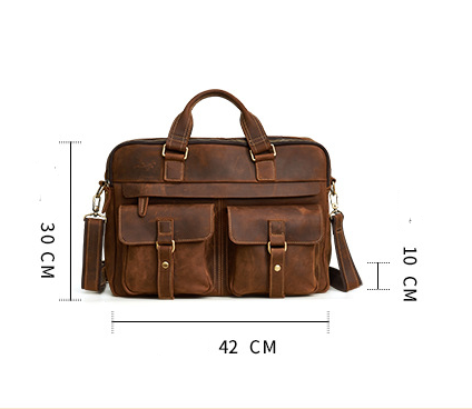 Genuine Men''S Bags Retro Men''S Business Bags Briefcase Cowhide Oblique Bag 15.6 Inch Laptop Bag