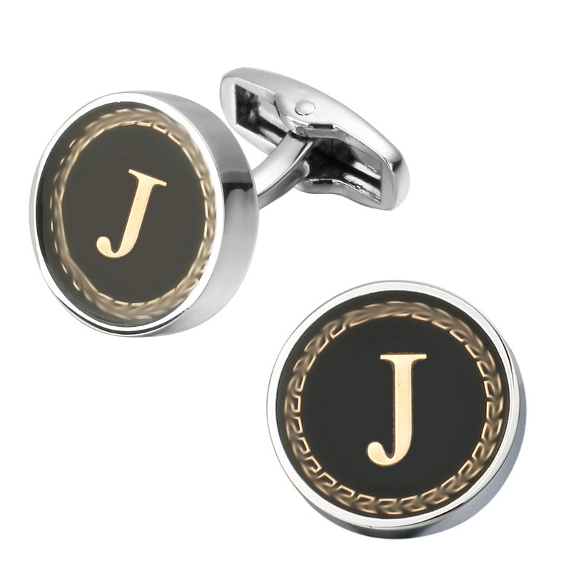 Round Letter French Cufflinks 26 Letter Cuffs