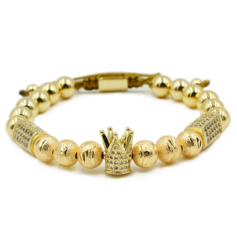 Men Bracelet Jewelry Crown Charm Studded Zircon Macrame Beads Bracelets