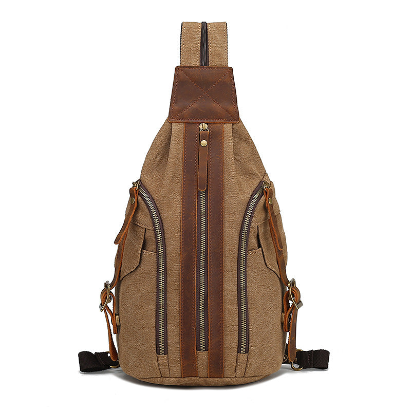 Retro Chest Bag Male Crazy Horse Leather Canvas Bag Multifunctional Single Shoulder Diagonal Bag European And American Backpack Men's Bag