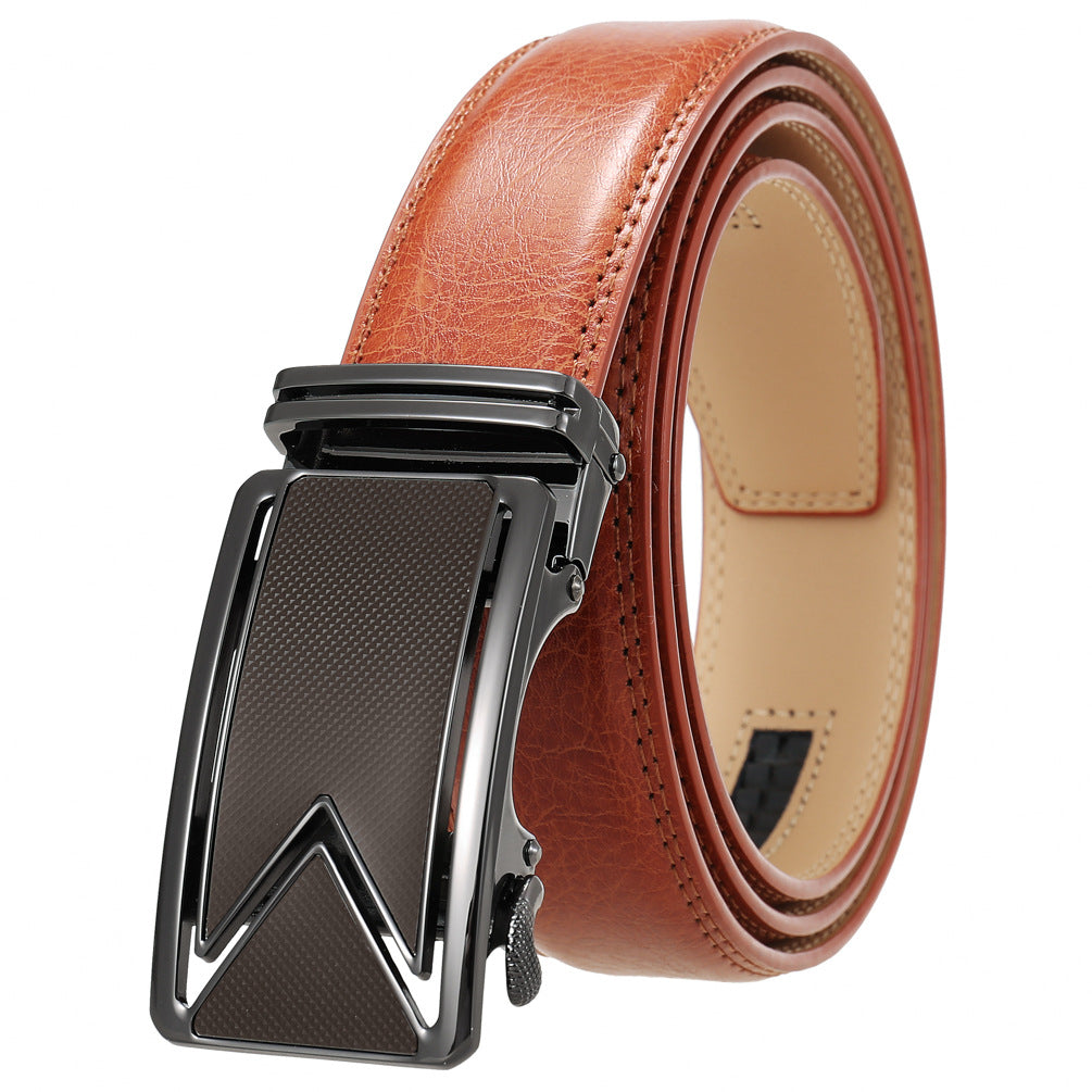 Fashion Men's Two-Layer Cowhide Automatic Buckle Trouser Belt