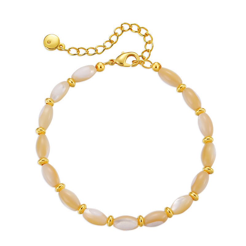 Summer Hot Natural Shell Pearls Beige Elegant Gold Plated 18K Real Gold Bracelet