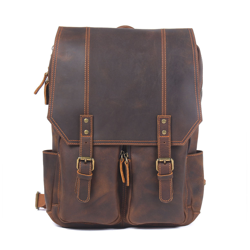 Retro Large Capacity Crazy Horse Leather Backpack Men