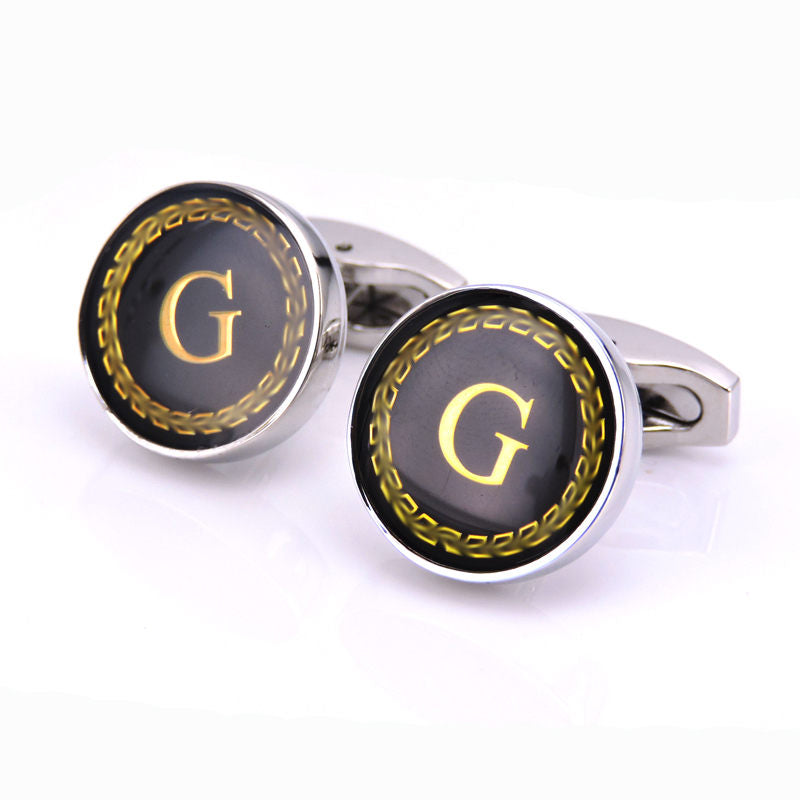 Round Letter French Cufflinks 26 Letter Cuffs