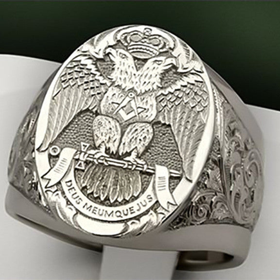 Golden Double-Headed Eagle Wings Carving Ring