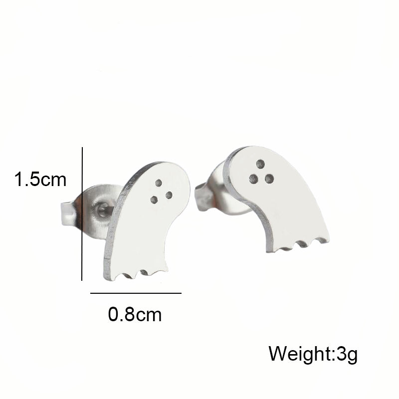 Funny Silver Ghost Stud Earrings