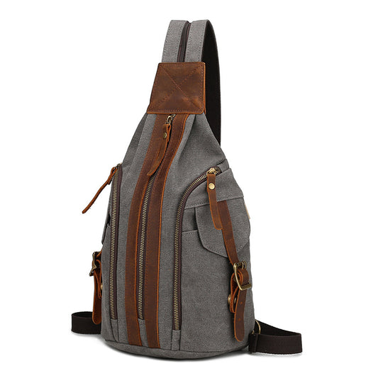 Retro Chest Bag Male Crazy Horse Leather Canvas Bag Multifunctional Single Shoulder Diagonal Bag European And American Backpack Men's Bag