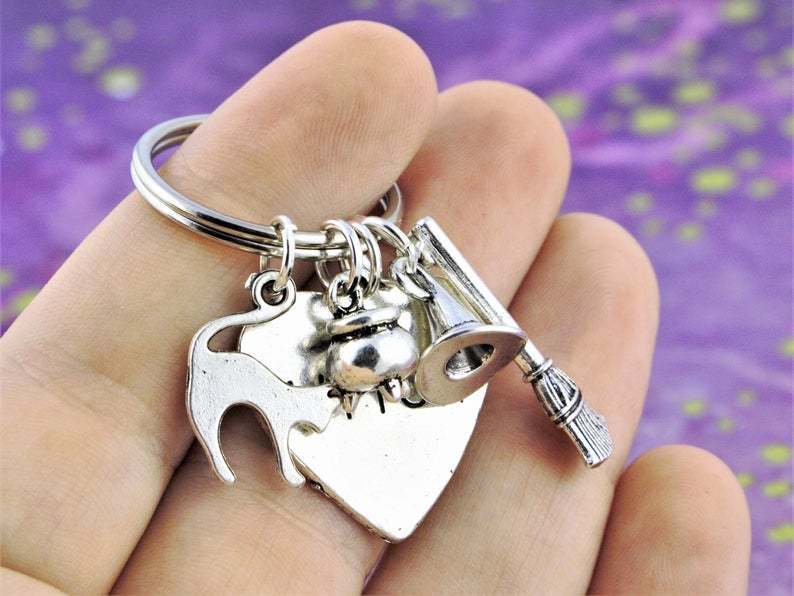 Broom Hat Witch Keychain Halloween Witchcraft Gift