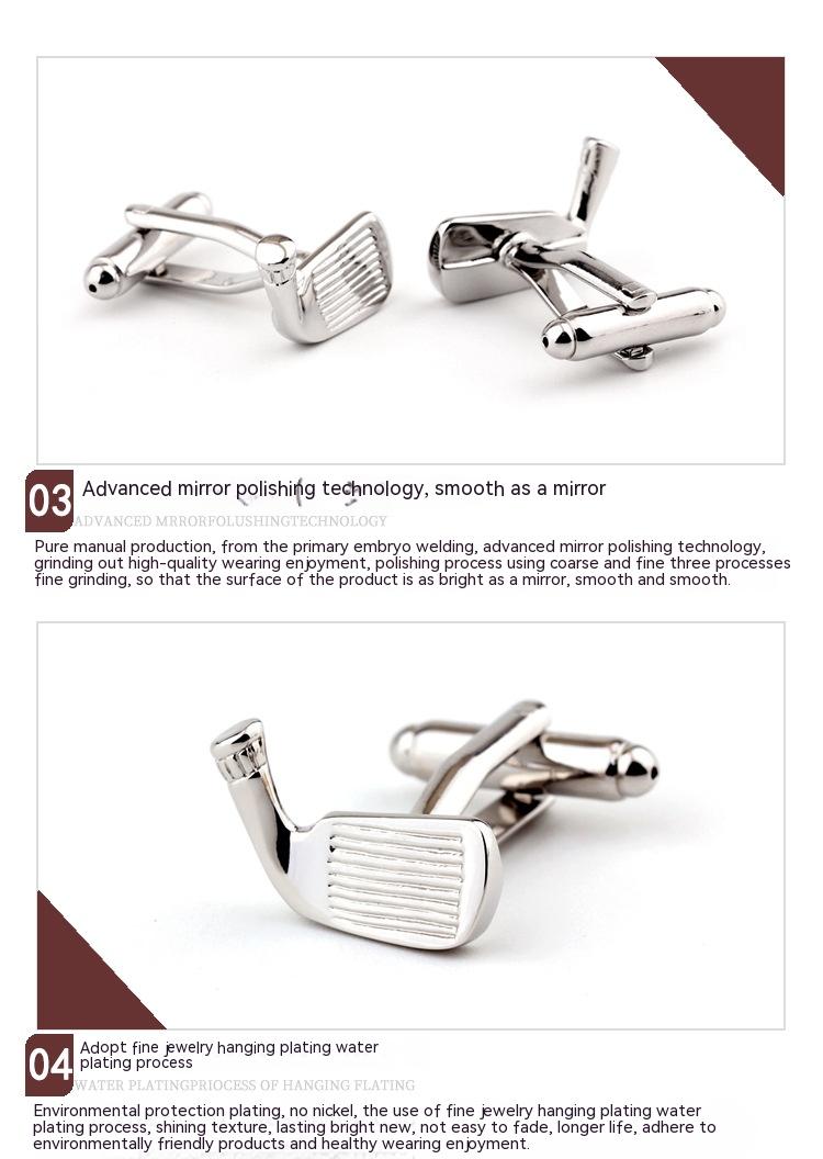 Golf Racket Shape Plain Metal French Shirt Men's Cufflinks