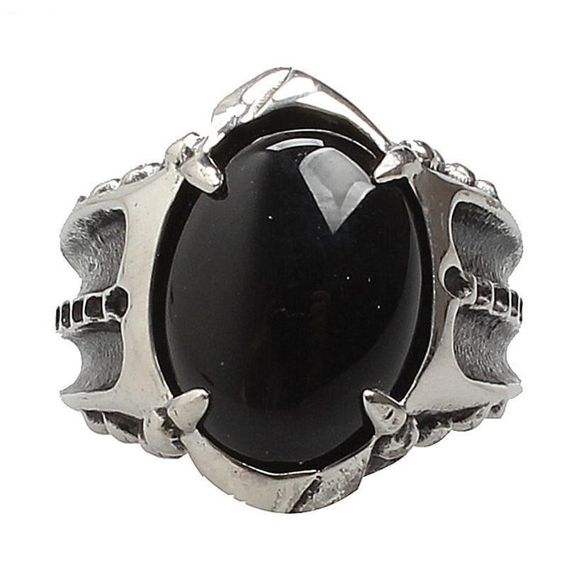 Punk Goth Vintage Gemstone Titanium Steel Casting Men's Ring