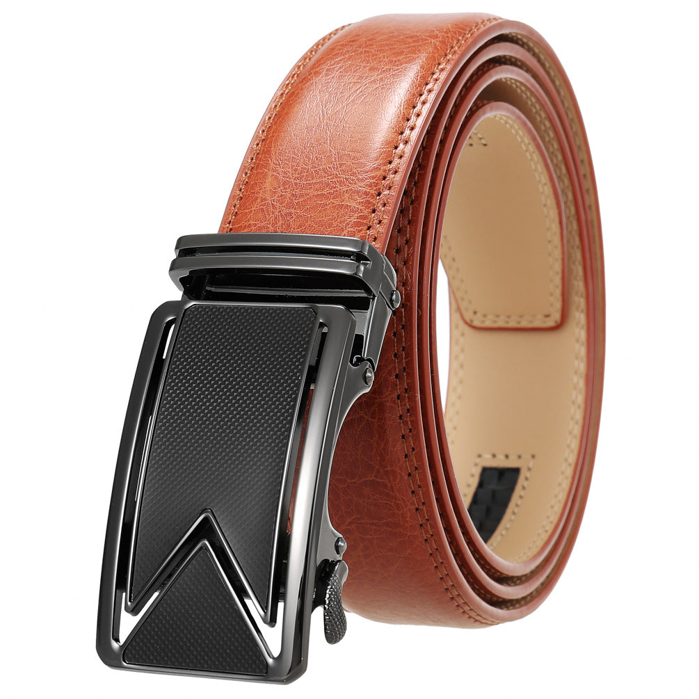 Fashion Men's Two-Layer Cowhide Automatic Buckle Trouser Belt