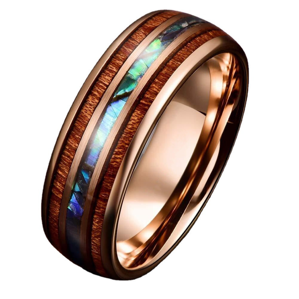 Rose Gold Wood Grain Shell Titanium Steel Ring