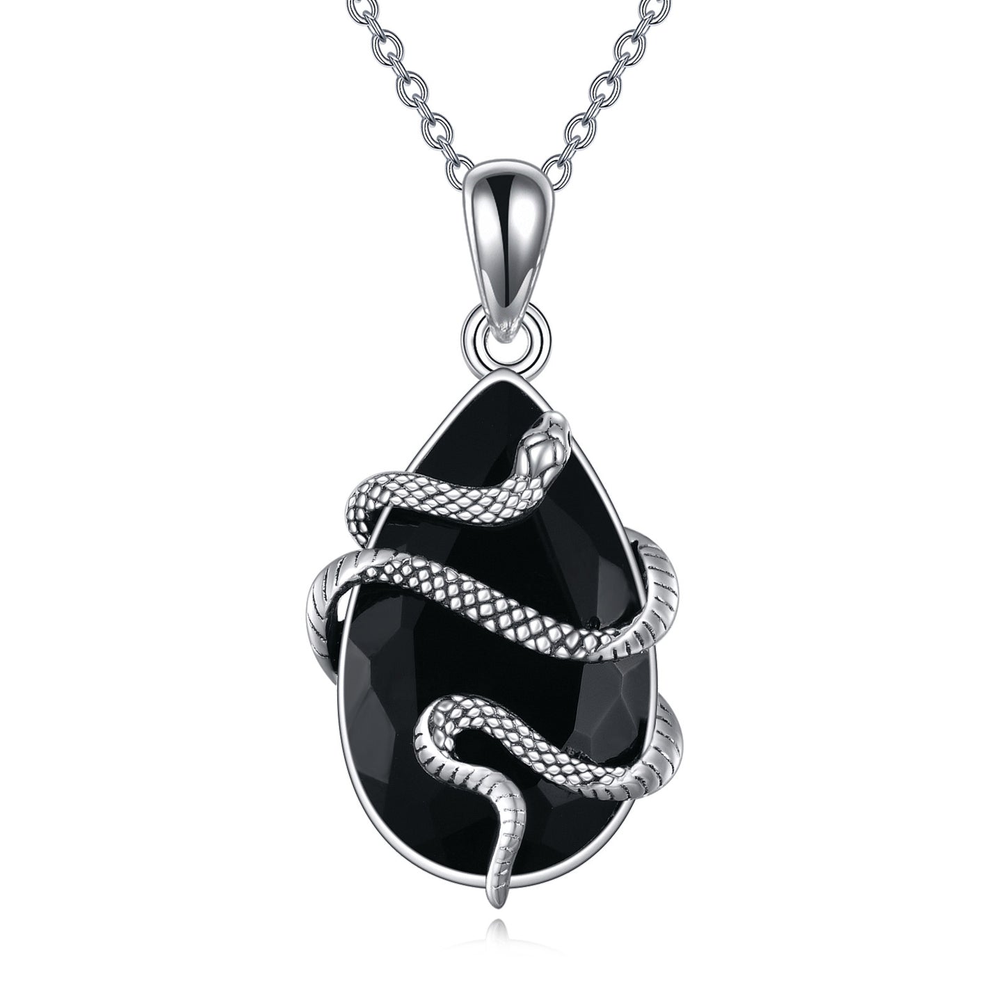 Sterling Silver Black Obsidian Tourmaline Crystal Snake Necklace Jewelry As Gifts