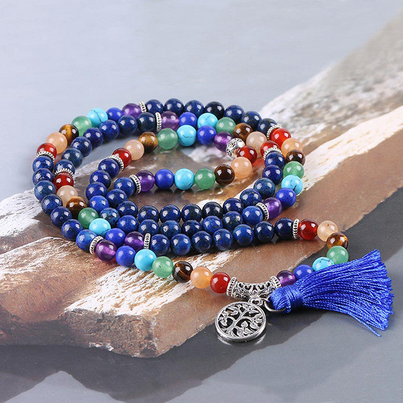 Colorful Beaded Bracelet with Tassel and Charm