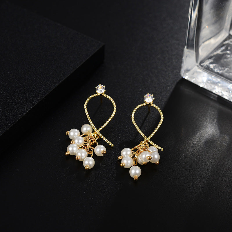 European And American Earrings Simple Female Pearl Inlaid Brick Earrings