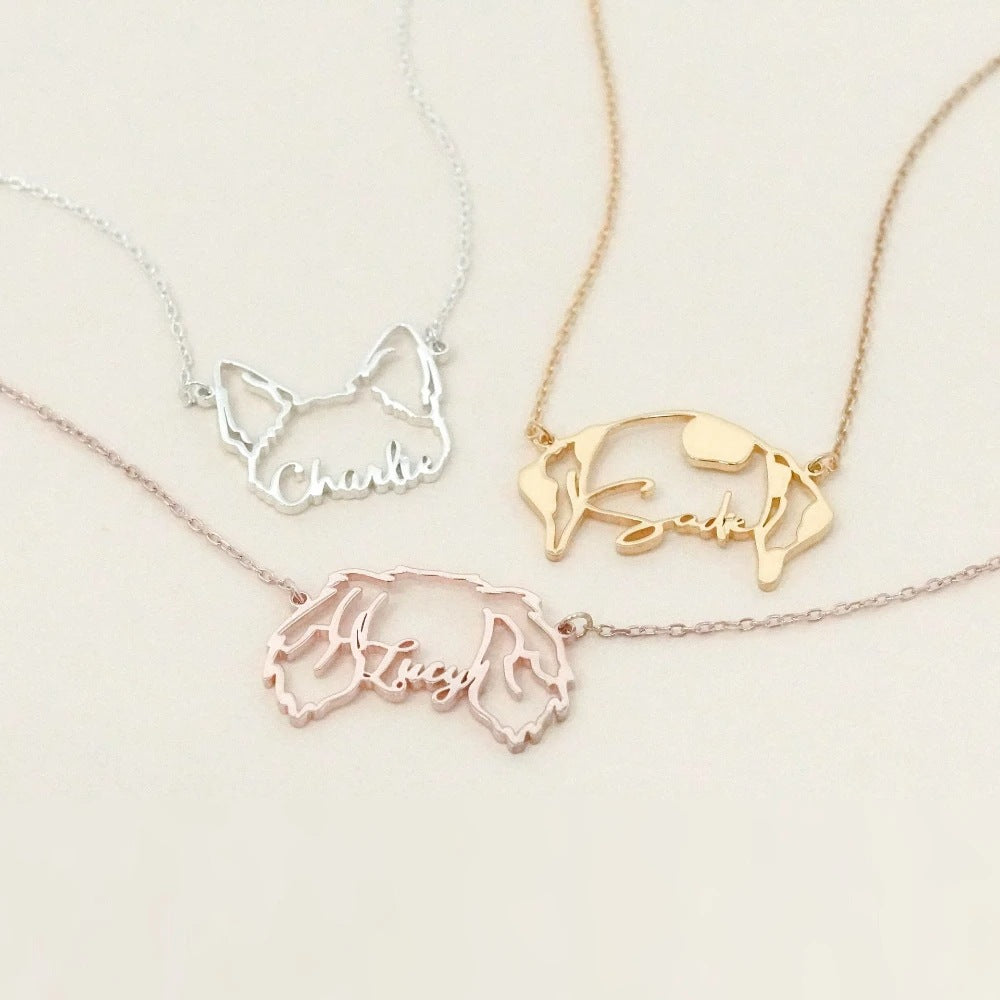 Stainless Steel English Letter Name Necklace Diy Hollowed Out Cat And Dog