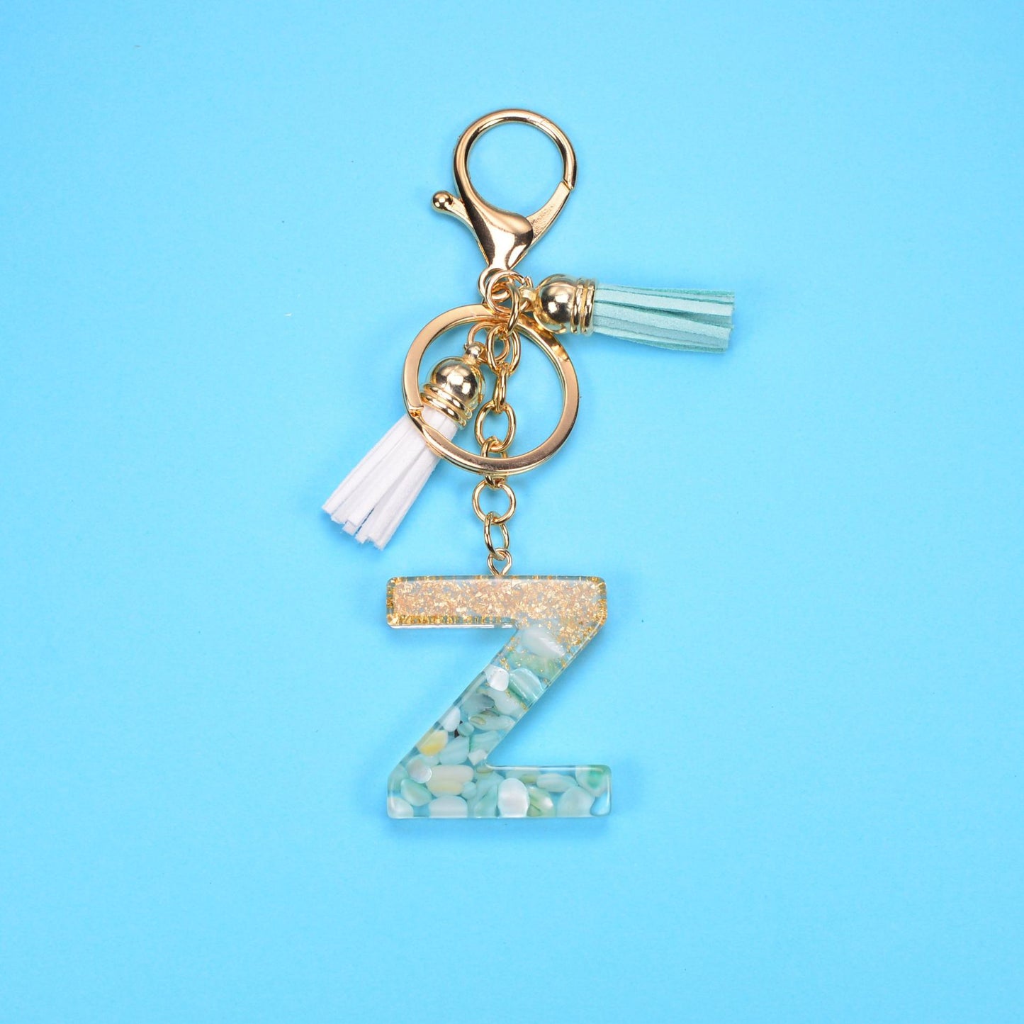 English Alphabet Keychain Tassel Pendant Stone Gold Foil Resin Key