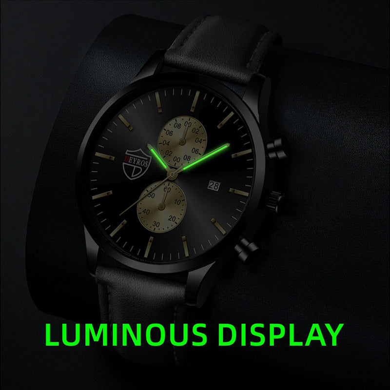 Men's Leather Calendar Luminous Quartz Watch