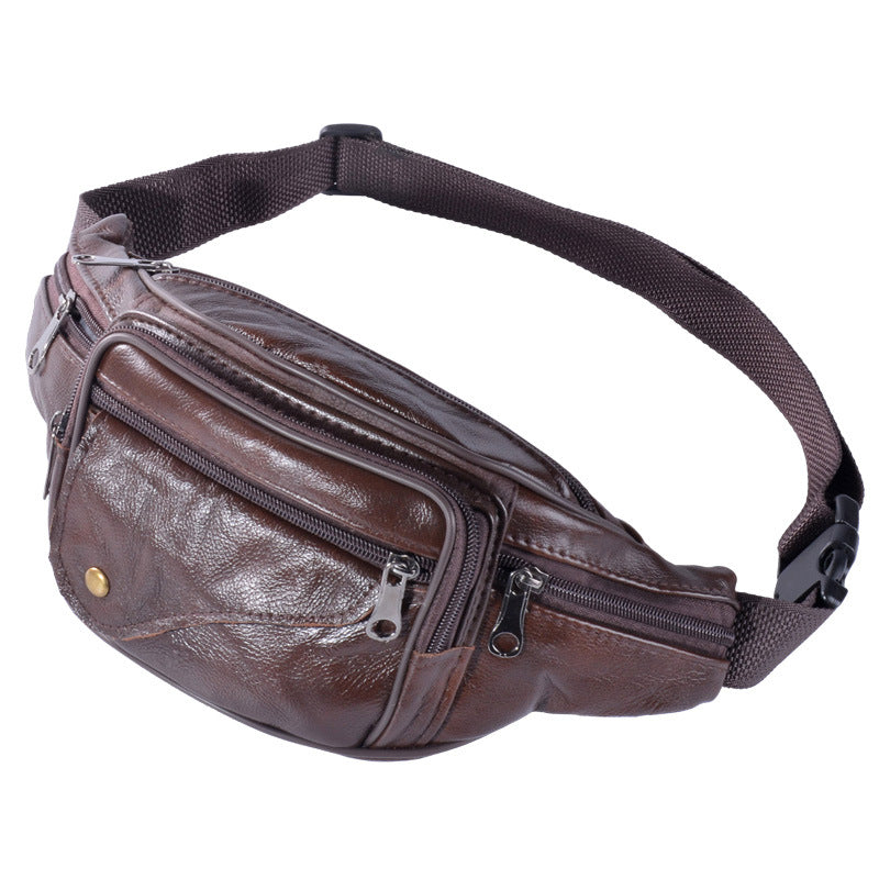 Men's Leather Multifunctional Casual Outdoor Large-Capacity Diagonal Waist Bag