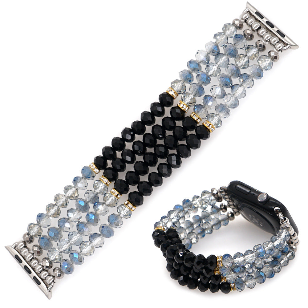 Blue Black Crystal Strap With Gold Plated Gallstone Spacer And Square Watch Face